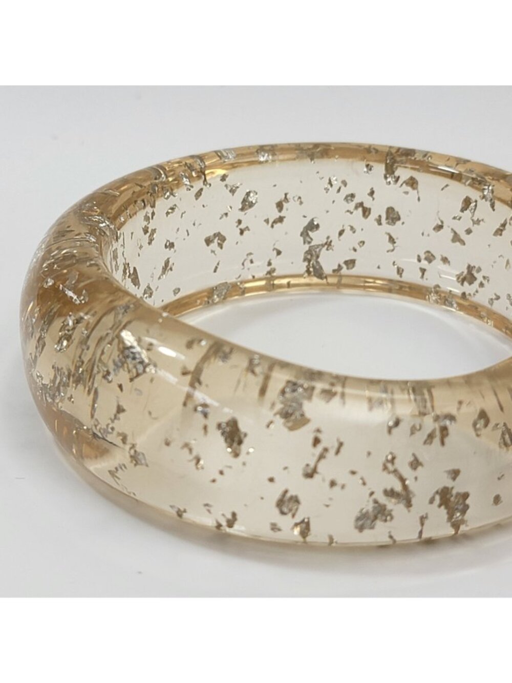 Vintage Lucite Silver Fleck Confetti Bangle Bracelet - Picture 3 of 4